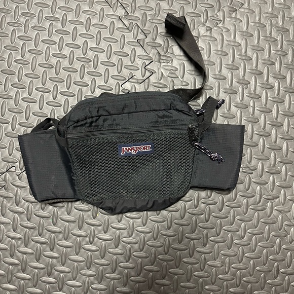 Jansport Bags Vintage Jansport Fanny Pack Black 2 Cup Holders Straps Hiking Waist Pack Y2k